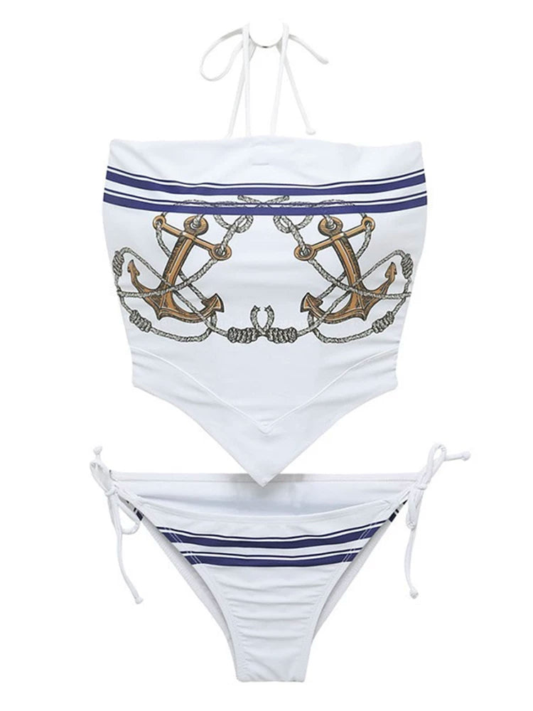 Nautical Anchor Scarf-Bandeau Bikini Set