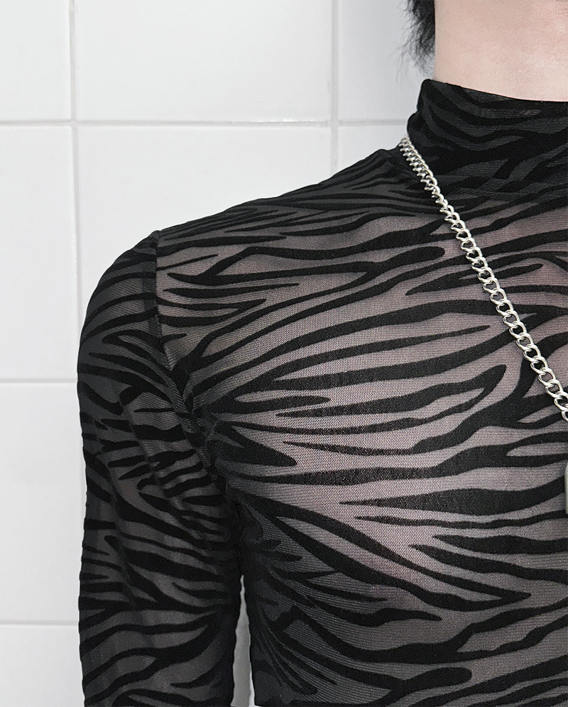 Shadowstripe Sheer Mesh Turtleneck