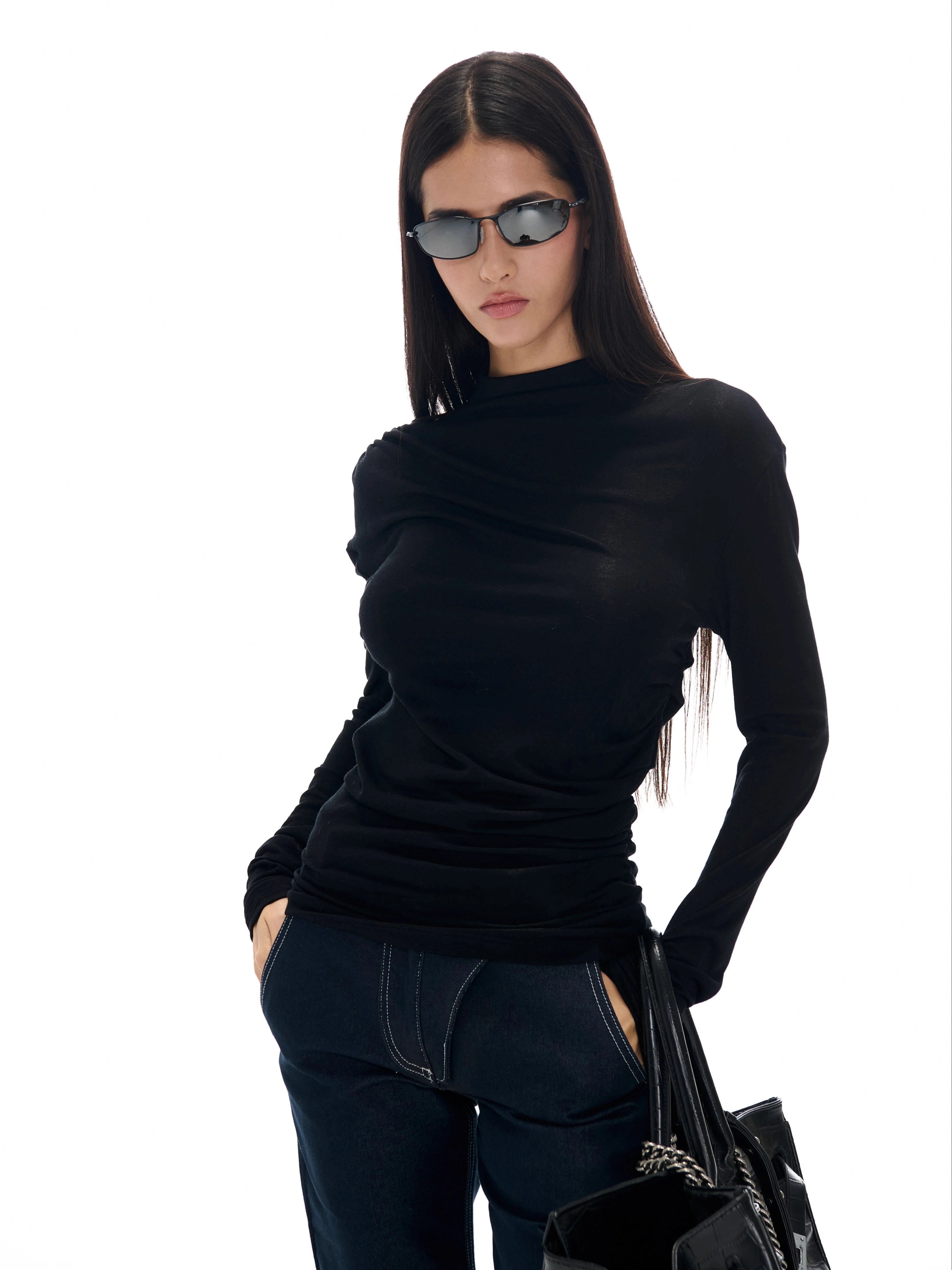 Haut à manches longues en tricot à col haut