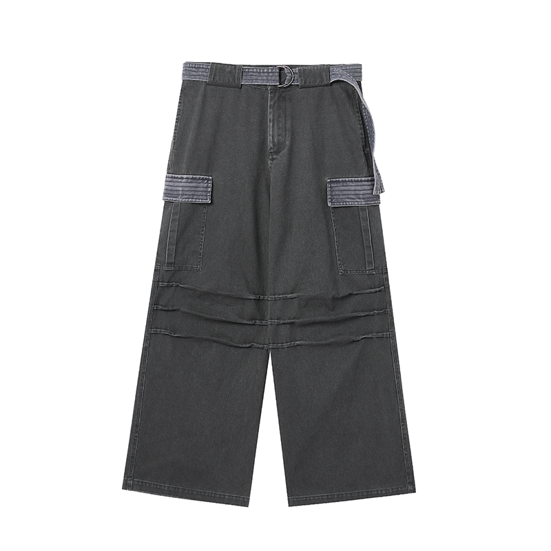 Jhyq contraste couleur pantalon de cargaison baggy plissé