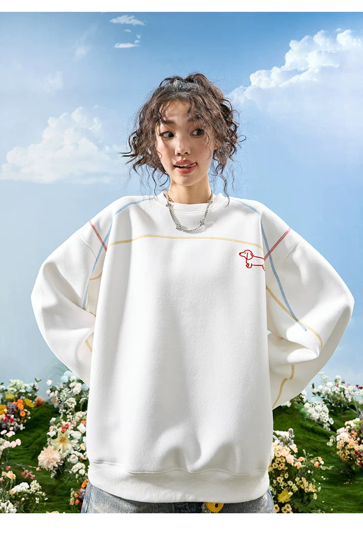 Dachshund Embroidered Oversized Crewneck Sweatshirt