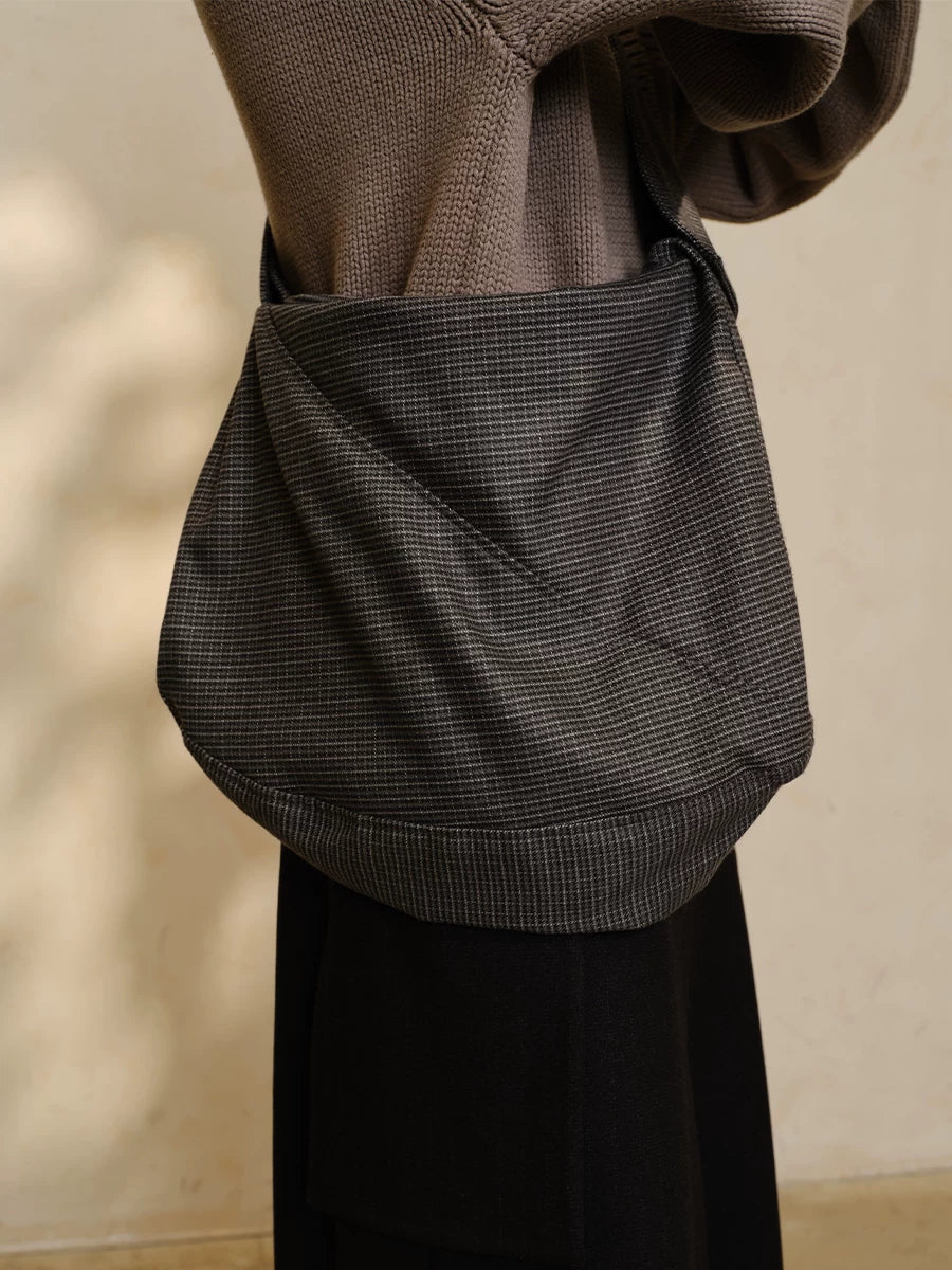 Charcoal Houndstooth Slouchy Shoulder Tote