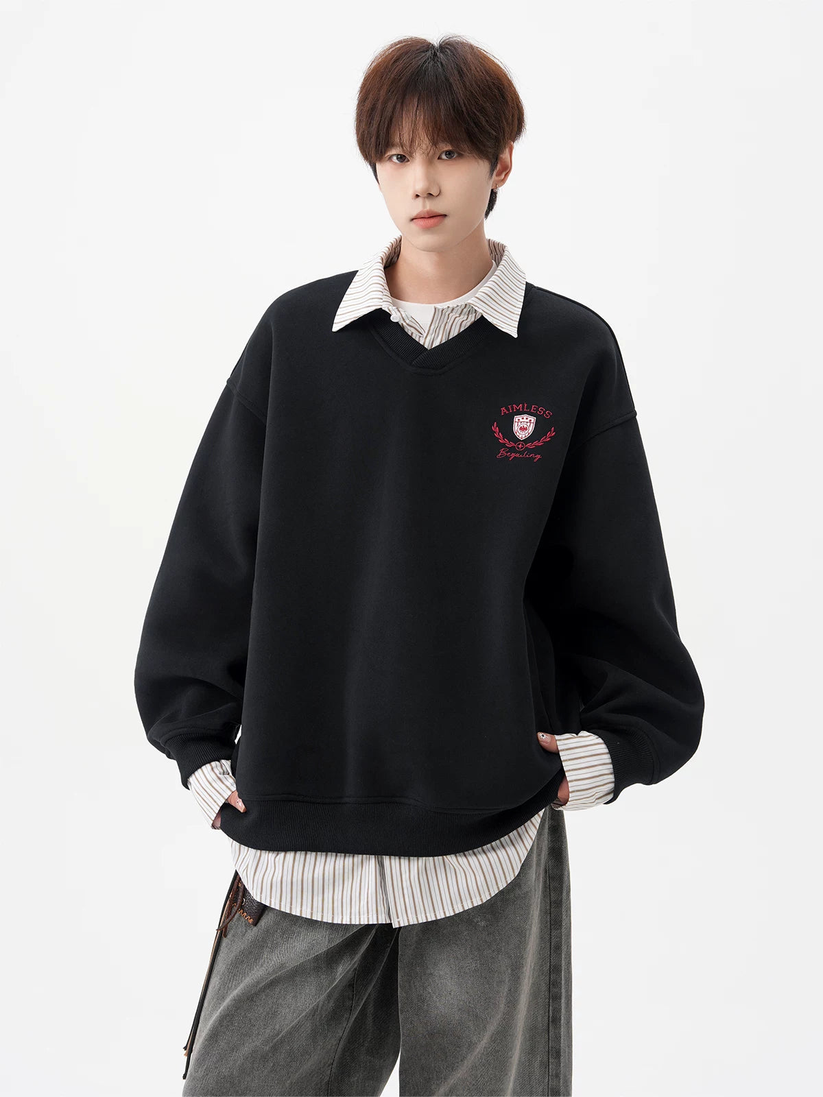 Aimless Crest Layered V-Sweatshirt