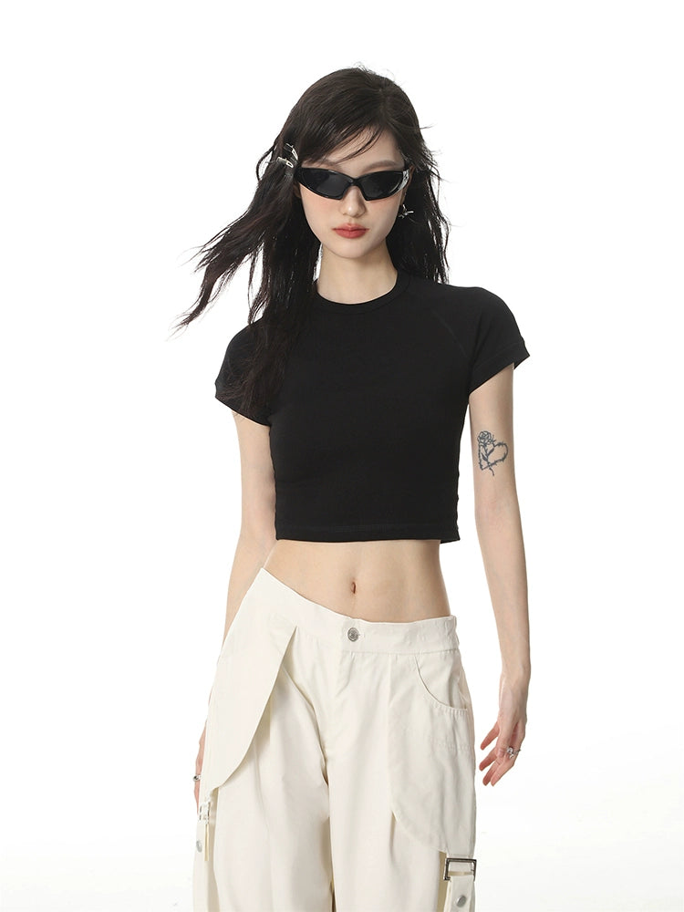 Feste Farbe Normaler Schulter kurzarm T-Shirt