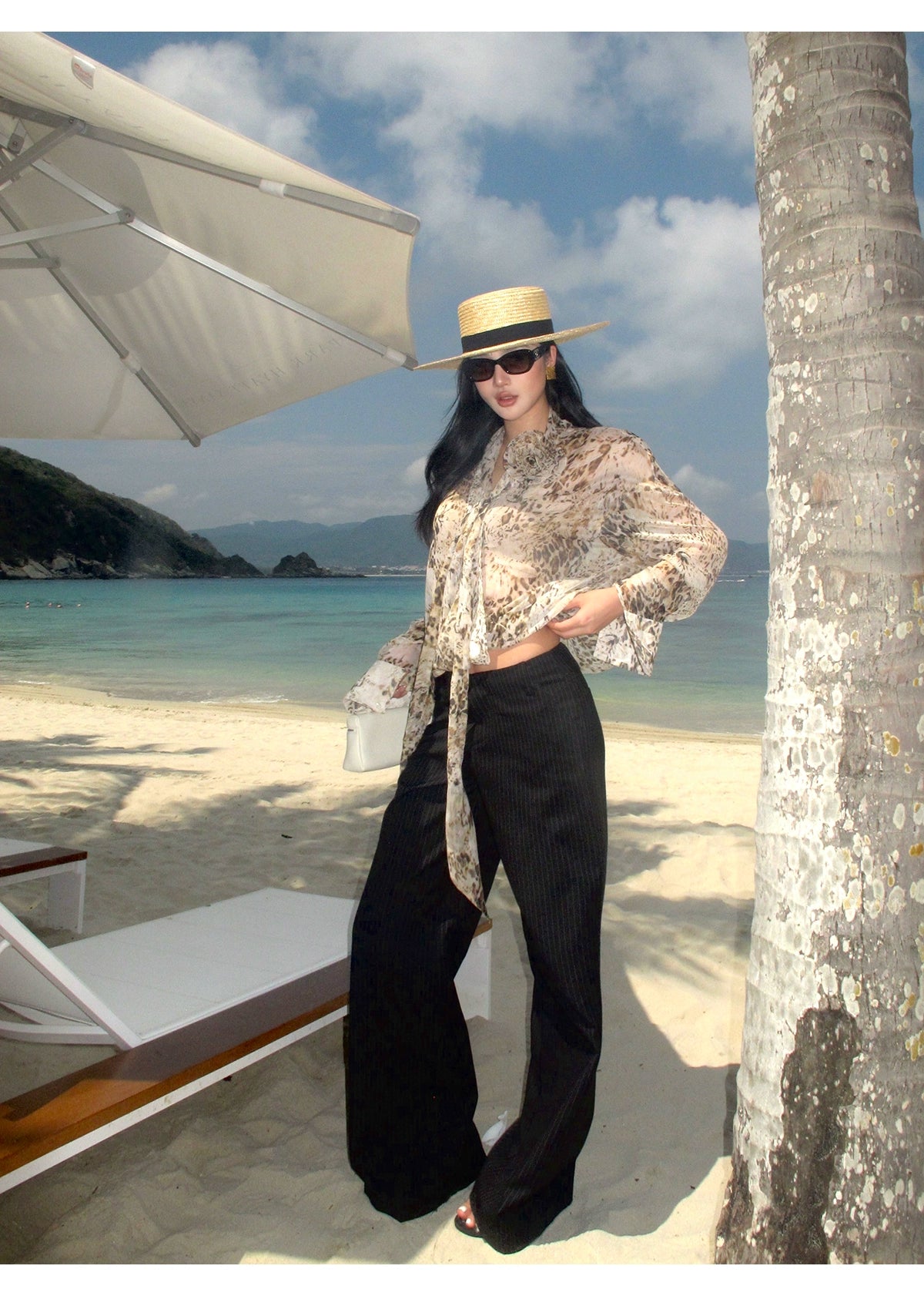 Black Pinstripe Wide Leg Pants