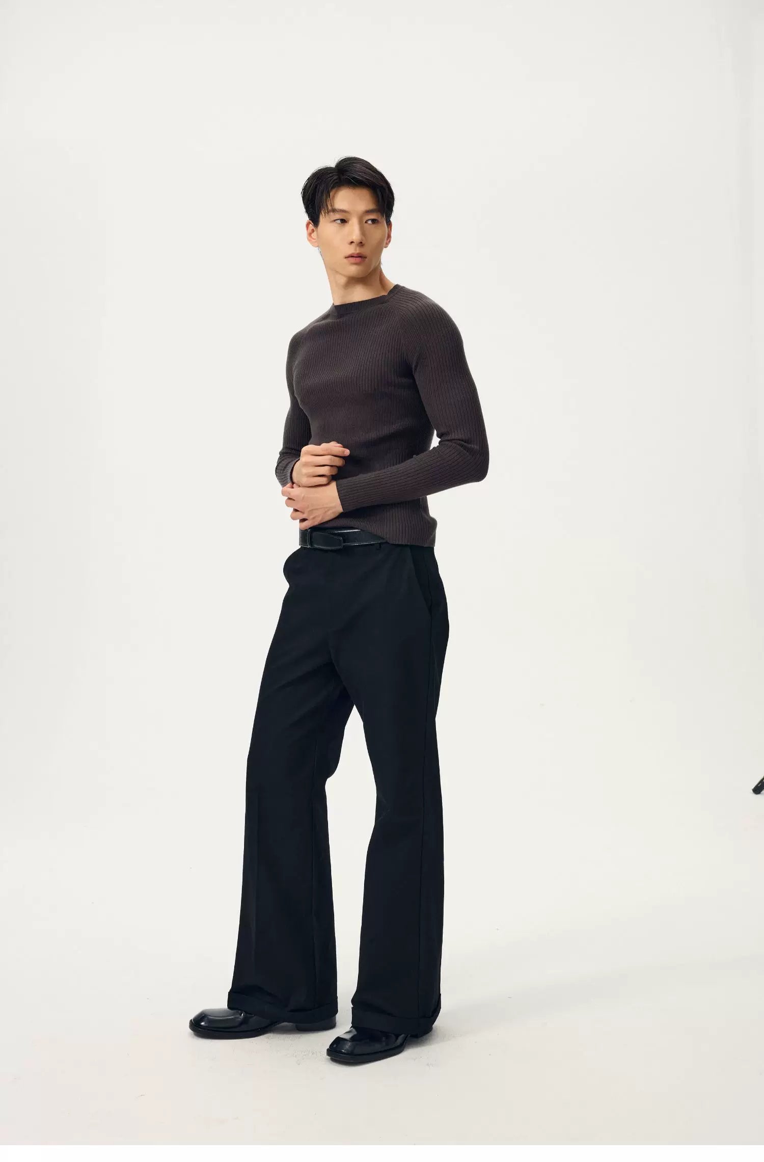 Charcoal Contour Ribbed Knit Sweater