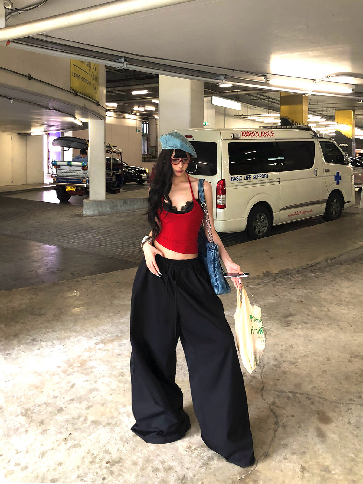 Bright Red Wide-Leg Track Pants