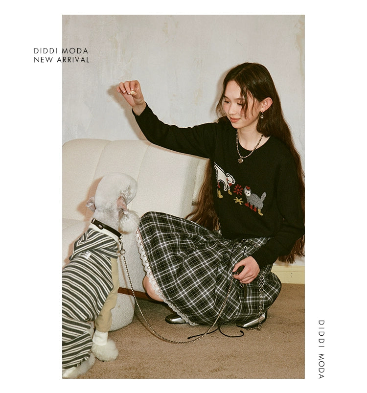 Playful Animal Embroidered Knit Sweater