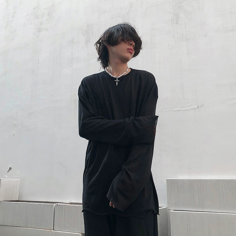 Oversized Heathered Long Sleeve T-Shirt