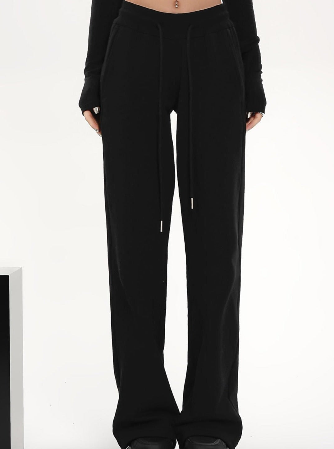 Pantalon à cordon à jambes larges à taille haute - pantalon de salon en ajustement détendu
