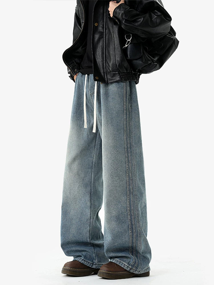 Harbor Fade Triple-Stitch Wide-Leg Jeans