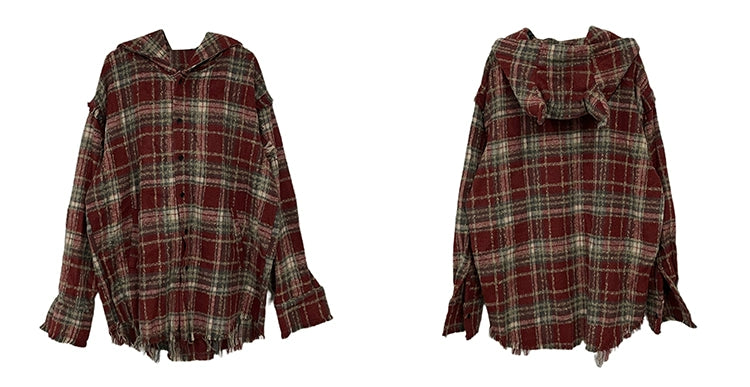 Plaid Flannel Hoodie with Cat Ears