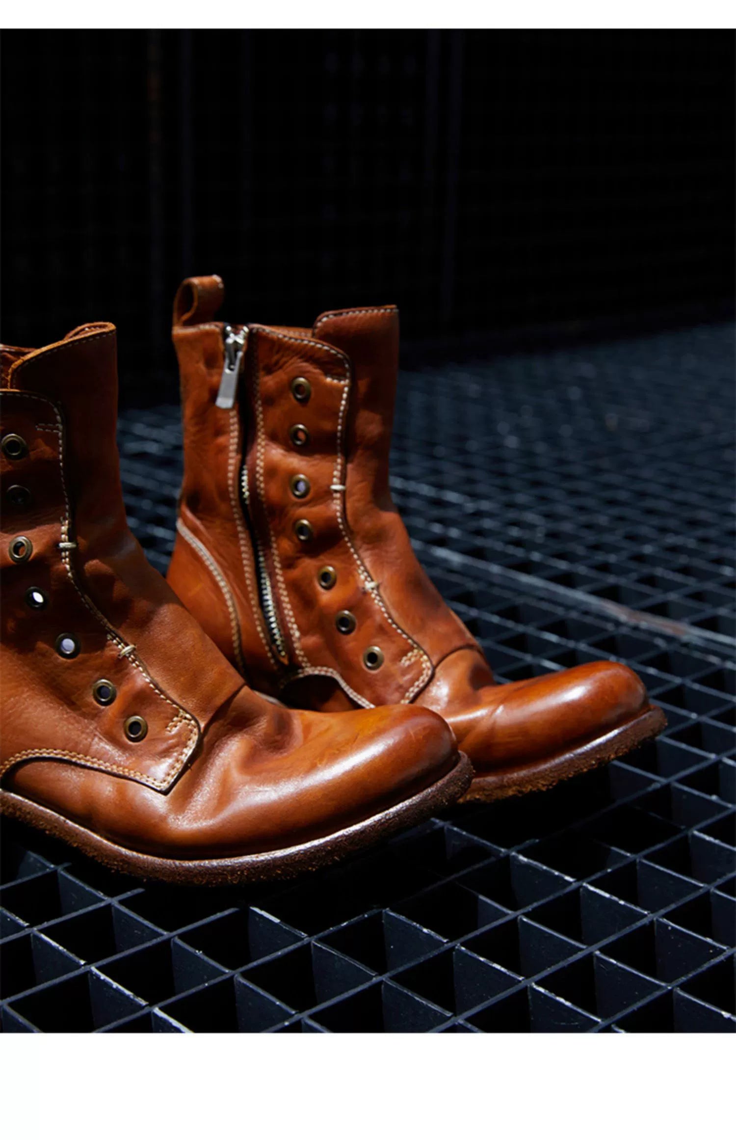 Brown Leather Lace-less Combat Boots