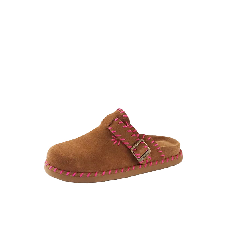 Whipstitch Buckle Suede Mule Clogs