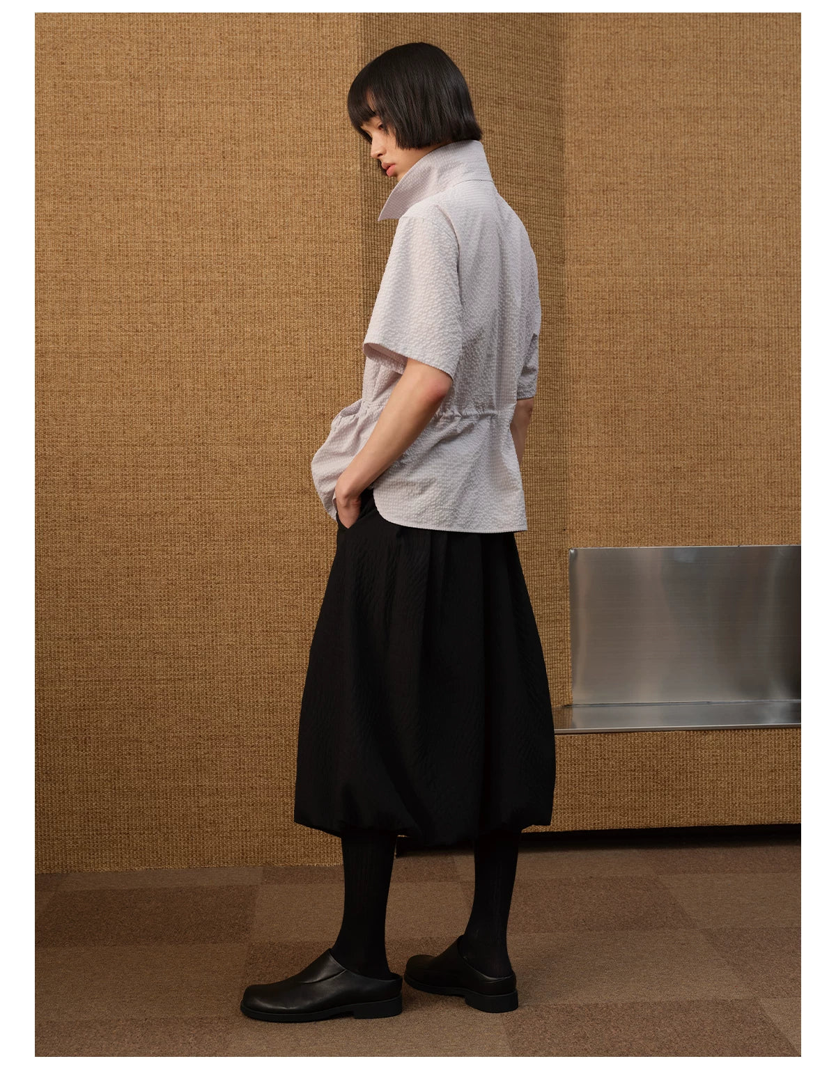 Textured Front Patch Pockets Short-Sleeve Shirt