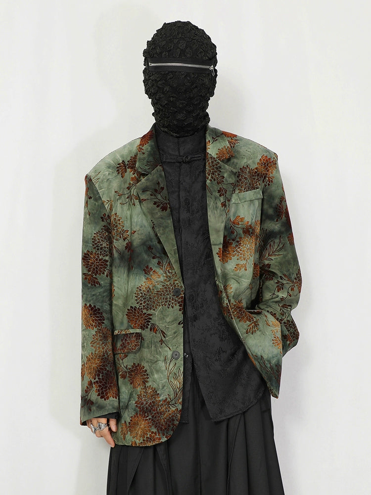 Green Floral Jacquard Blazer