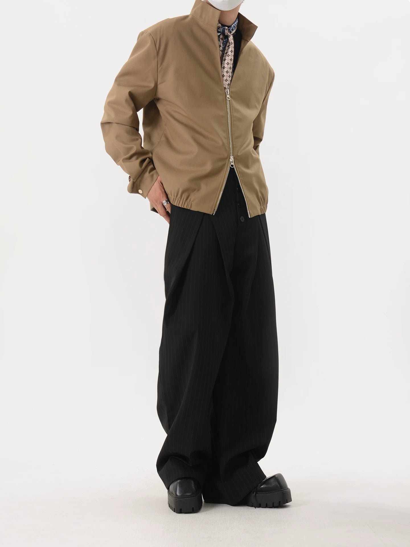 Stand-Collar Double-Zip Blouson Jacket