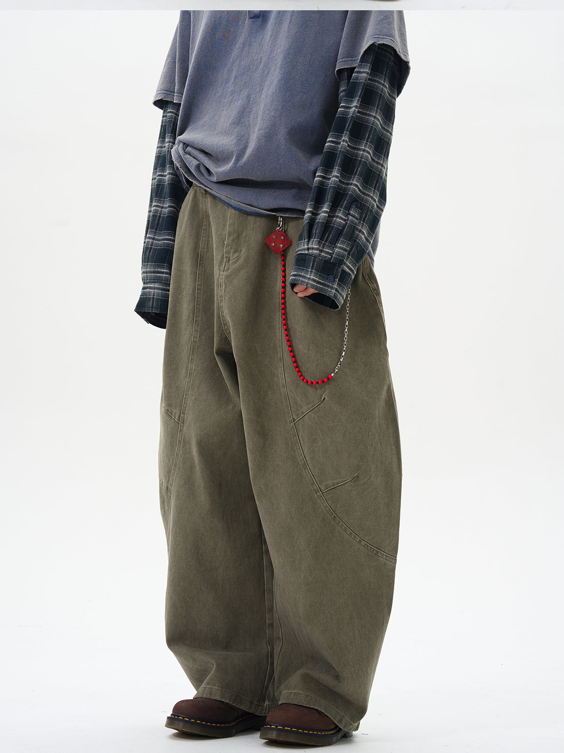 Olive Wide-Leg Cargo Chain Pants