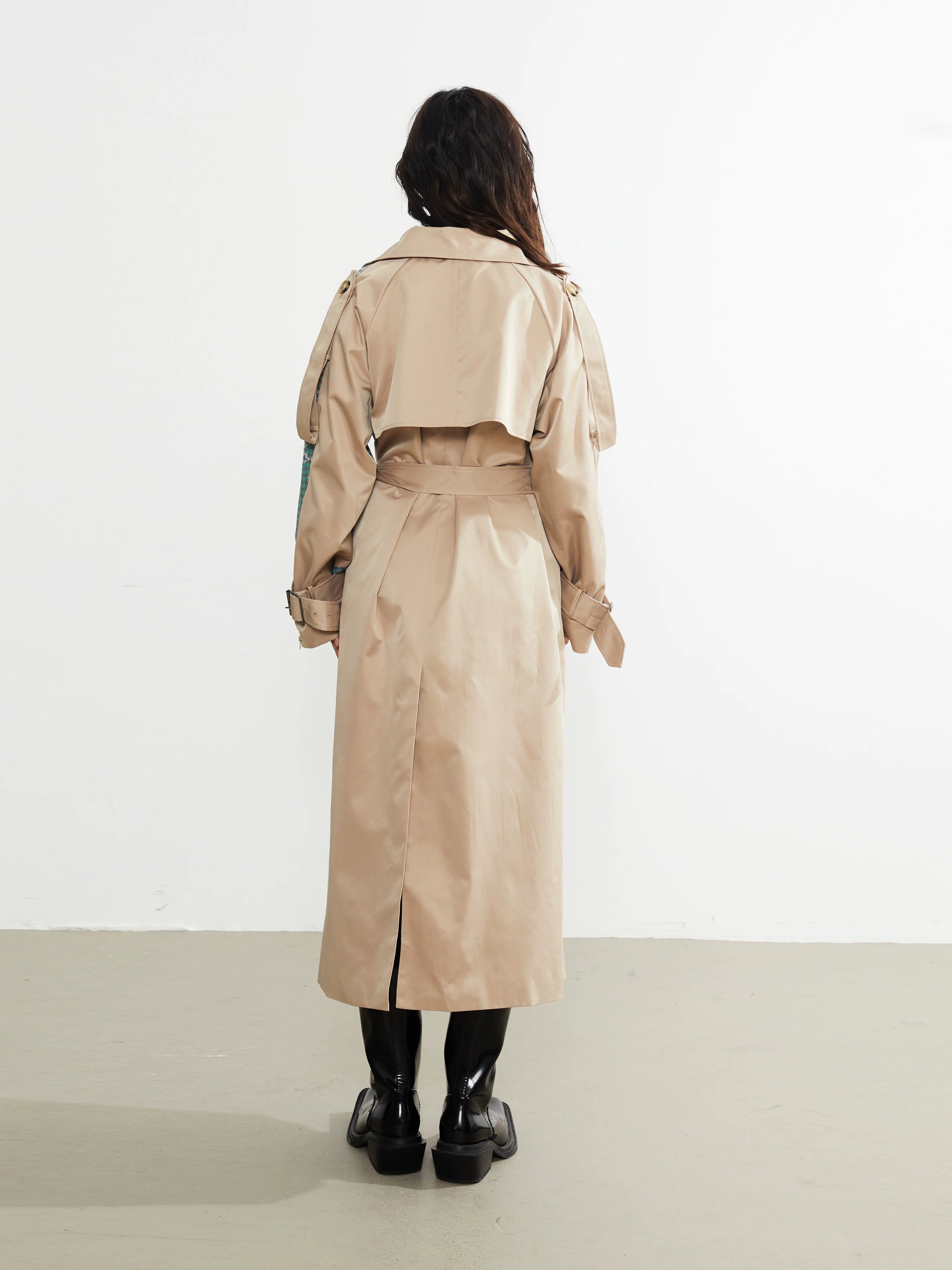 Patchwork Print Belted Trench Coat