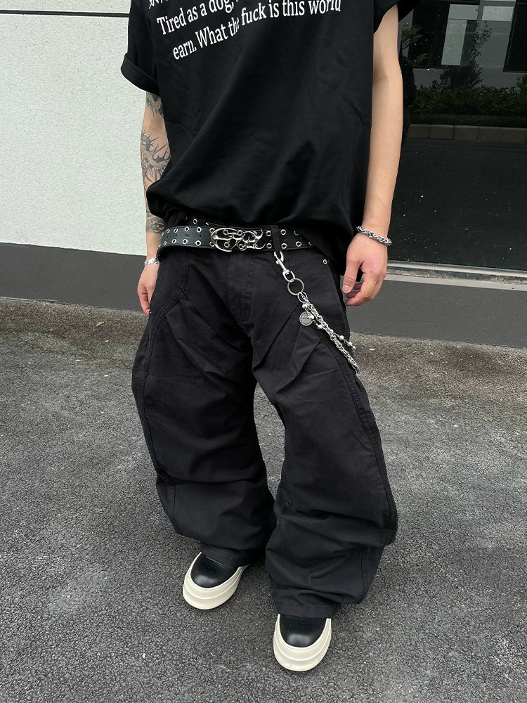 Wrinkle Curved Midnight Black Cargo Pants