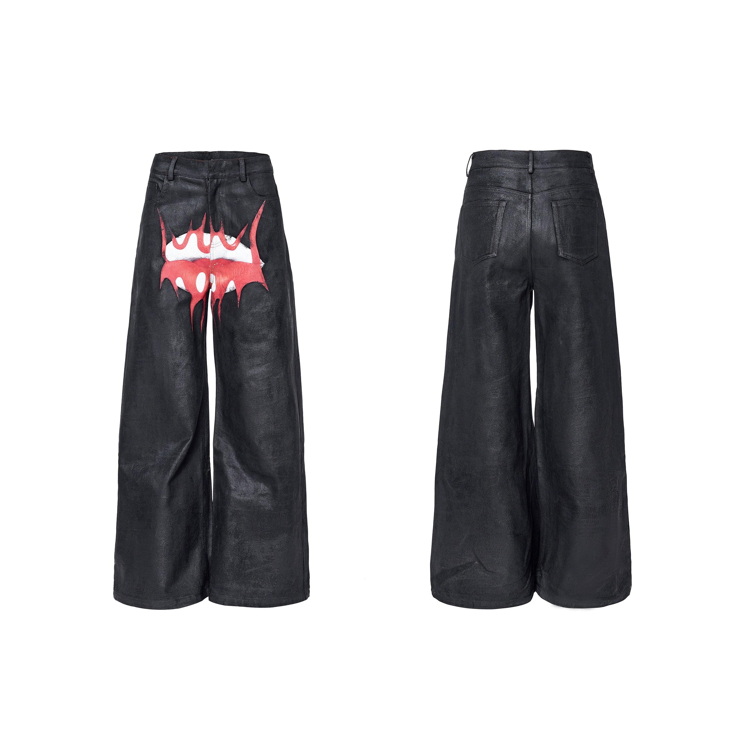 Wide Leg Black Graphic Pants