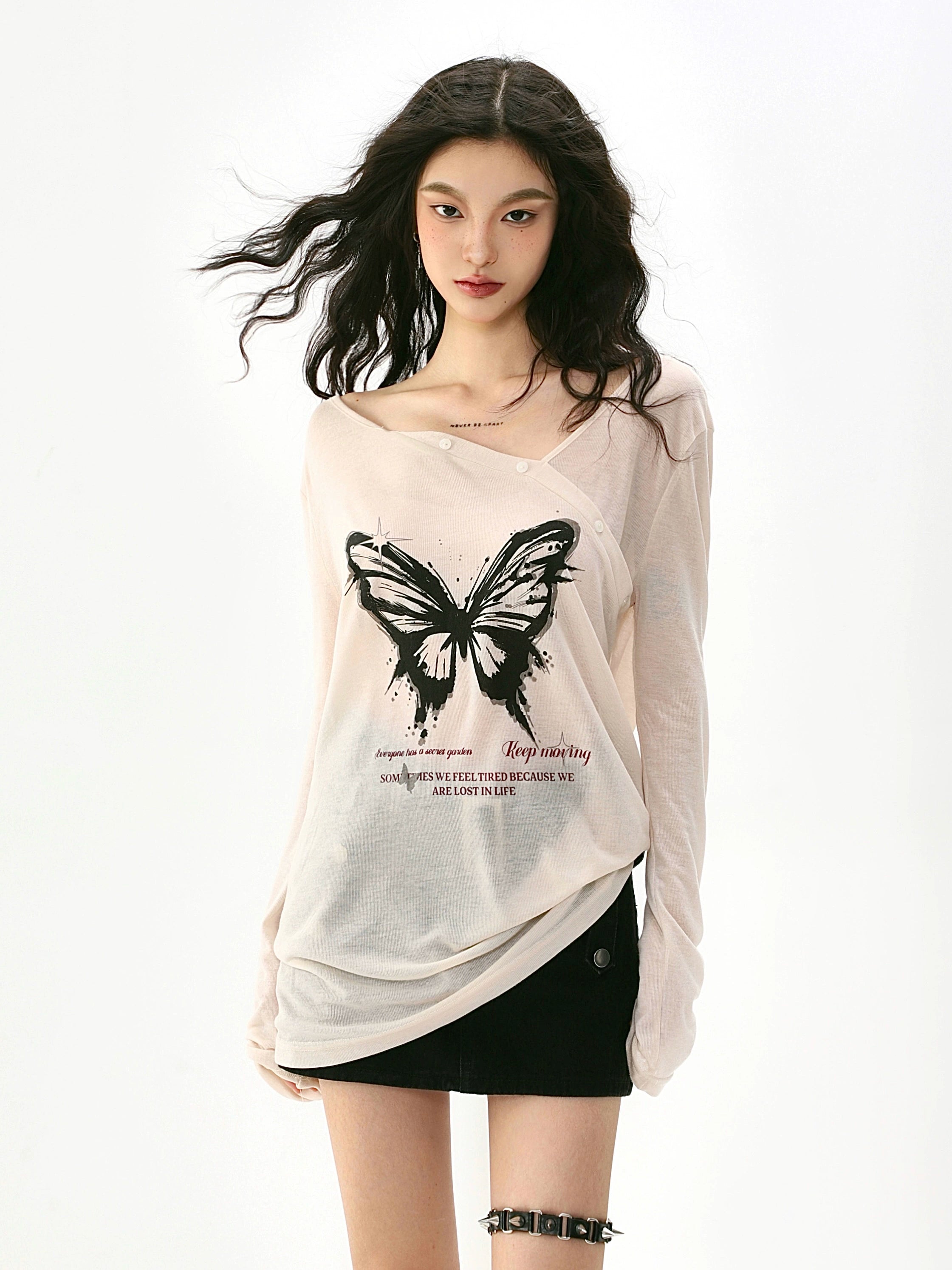 활모양 프린트 선 프로텍션 롱슬리브 티셔츠