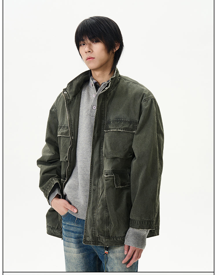 Olive Green Military-Style Field Jacket