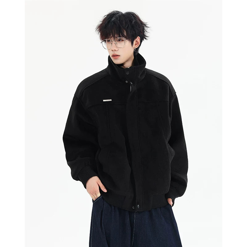 Frostloom Stand‑Collar Wool Bomber Jacket