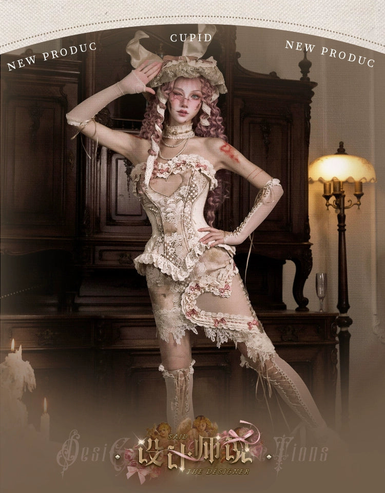 Vintage Lace Heart Patchwork Mini Skirt