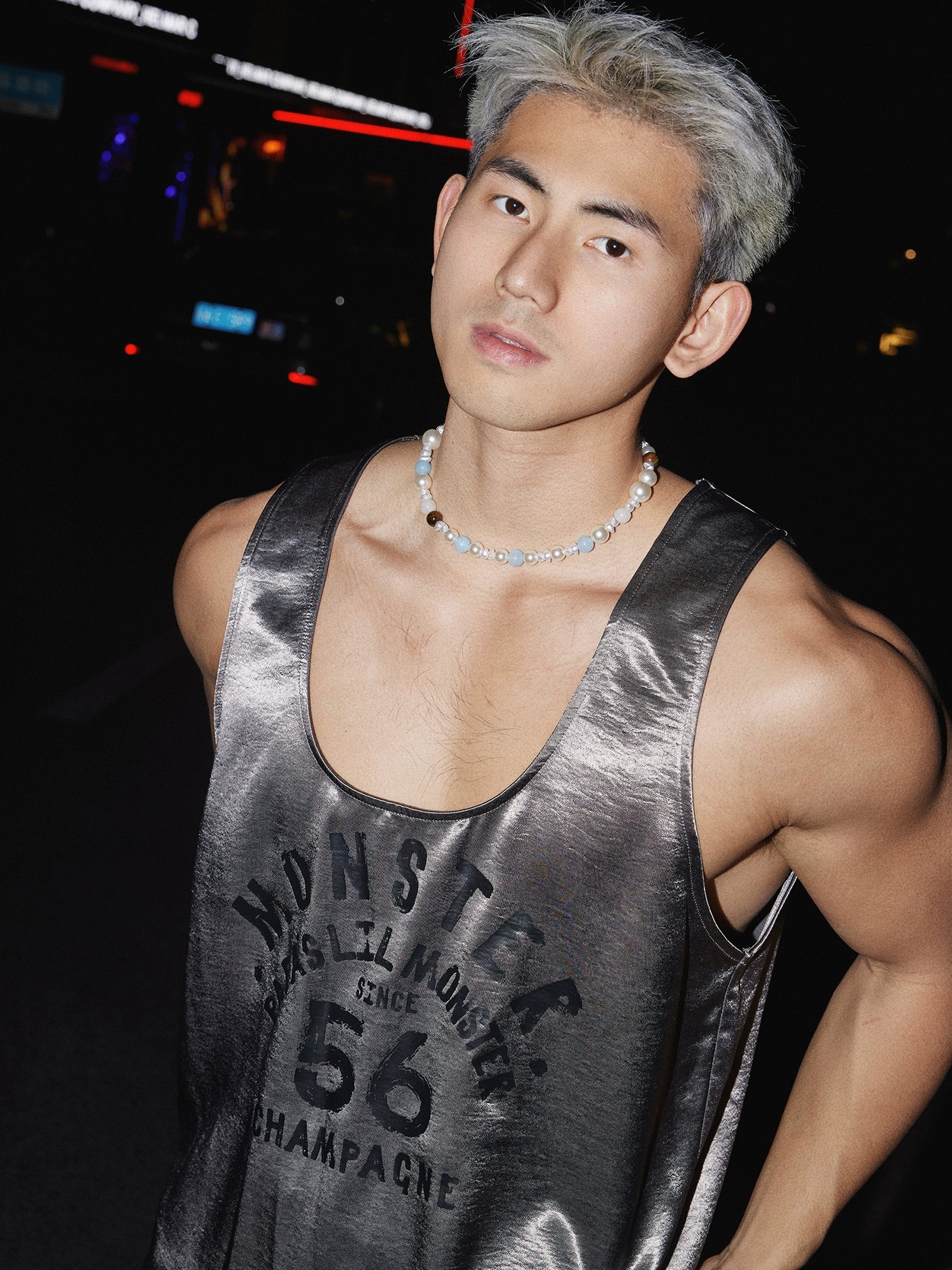 Metallic Silver Graphic Tank Top