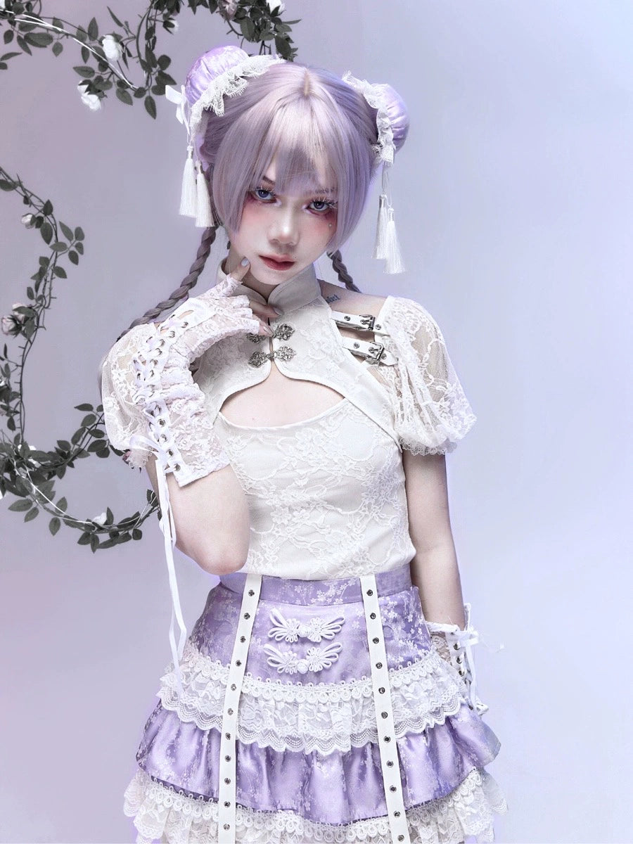 Angelic Lace Puff Sleeve Crop Top