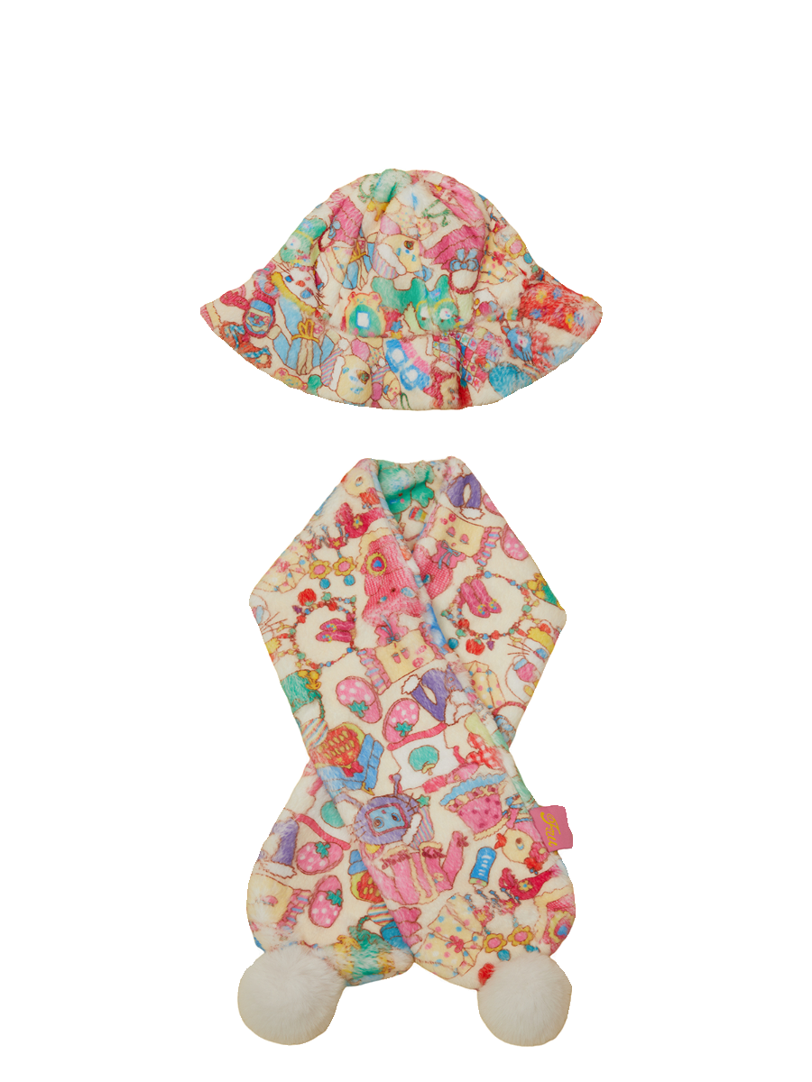 Cute Cartoon Print Hat And Scarf Set - chiclara