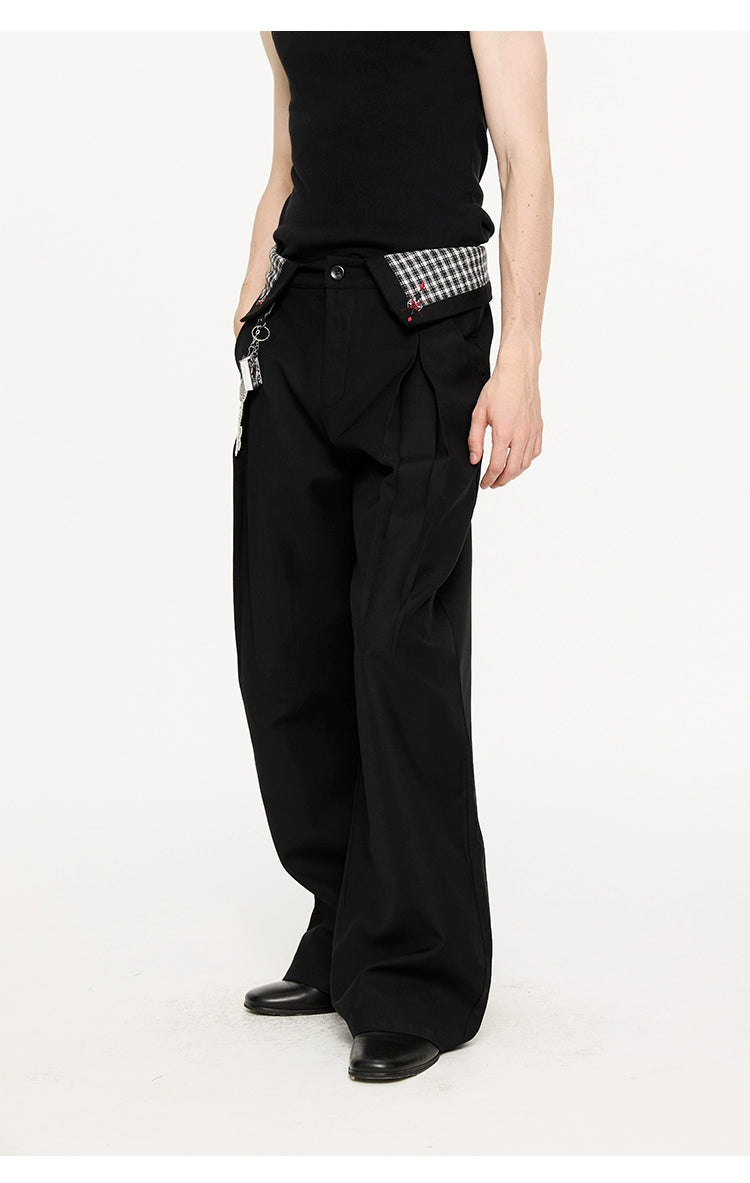 Plaid Waist Detail Wide-Leg Trousers