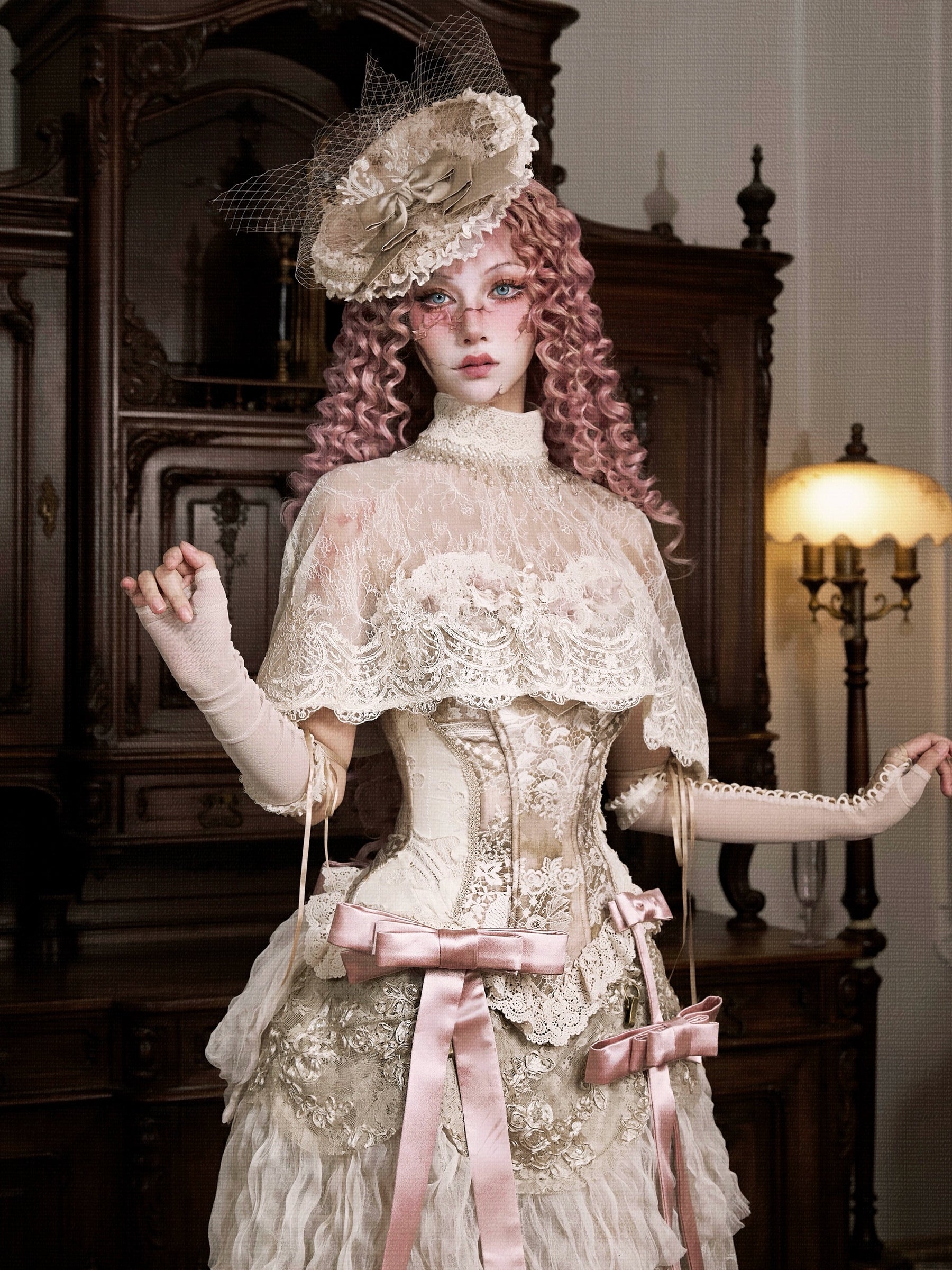 Victorian Ivory Bonnet with Floral Embellishments
