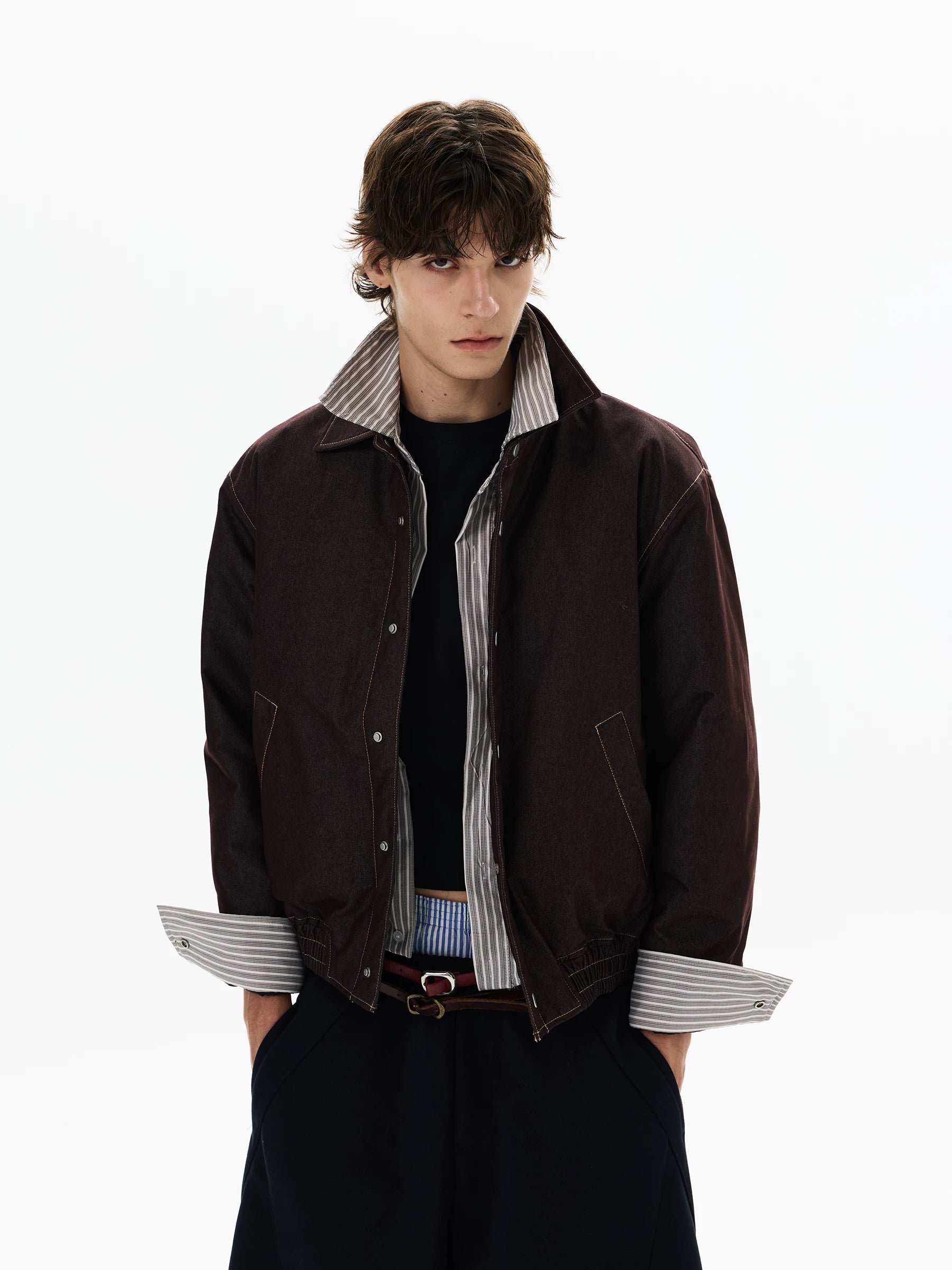 Layered Harbor Stripe-Lined Harrington Jacket
