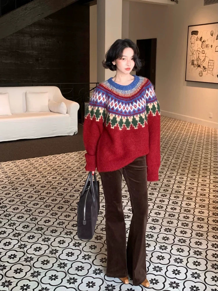 Retro Winter Fair Isle Knit Sweater