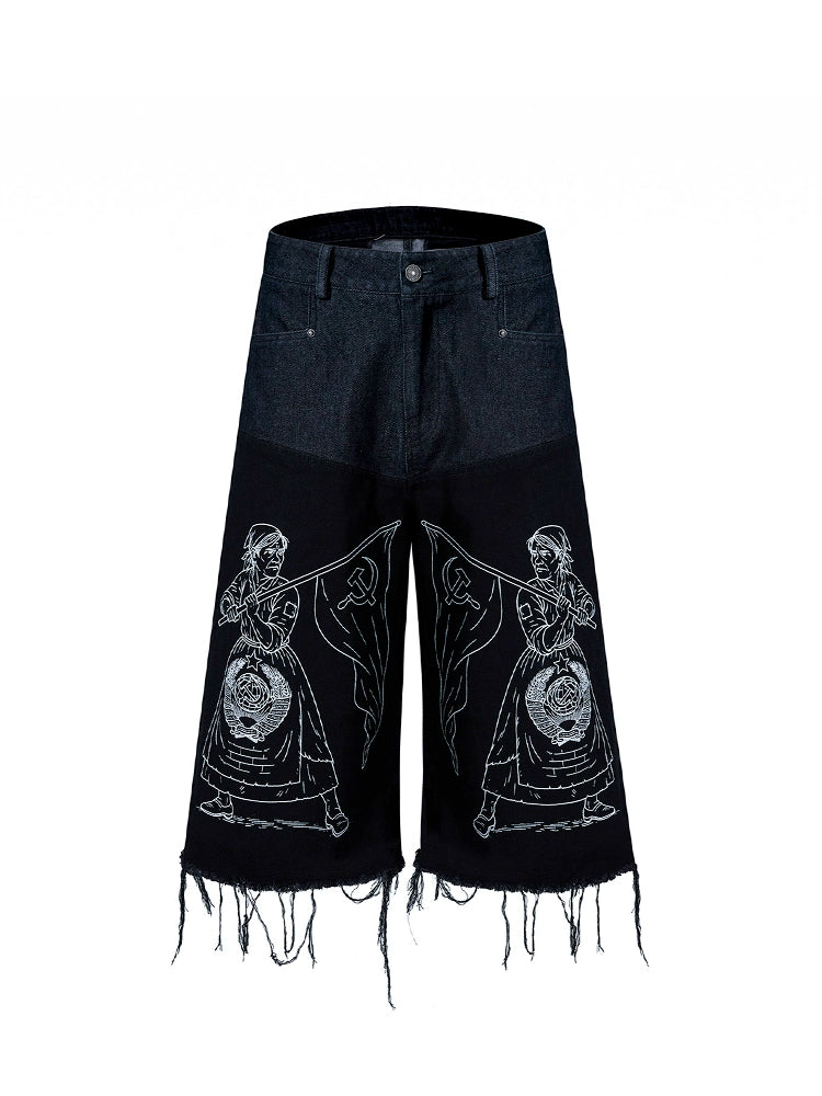 Black Streetwear Graphic Shorts
