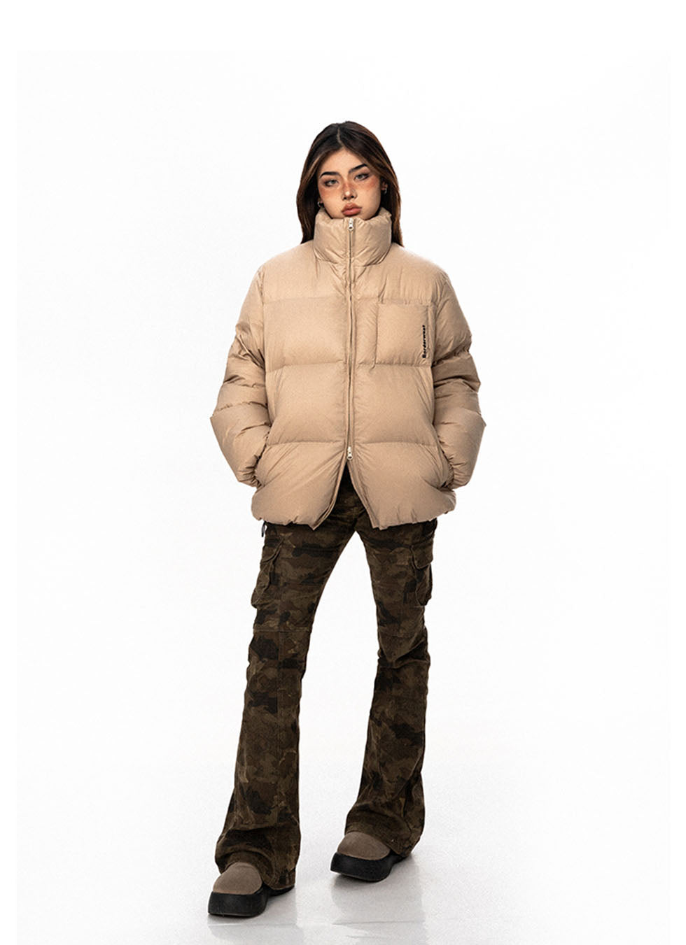 Stand Collar White Duck Down Jacket - chiclara