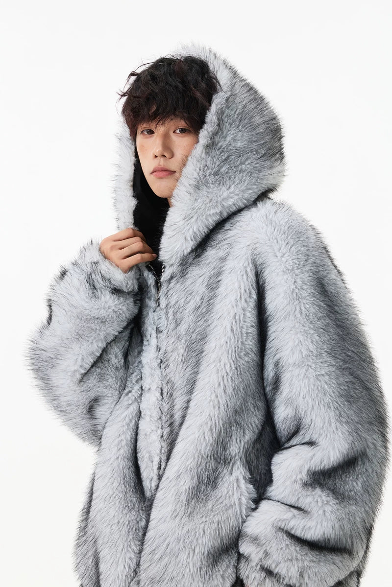 Glacier Haze Faux-Fur Hoodie Coat