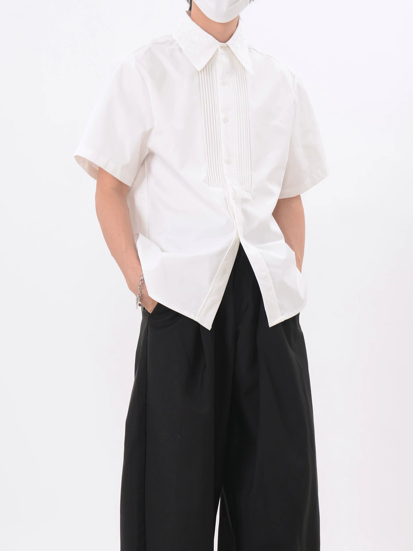 Noir Tux Pleat Embroidered Shirt