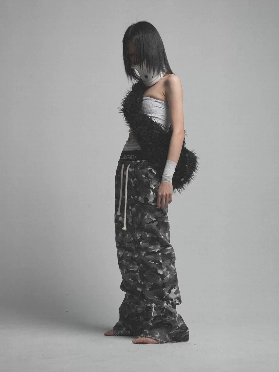 Smoke Camo Double‑Waistband Trousers