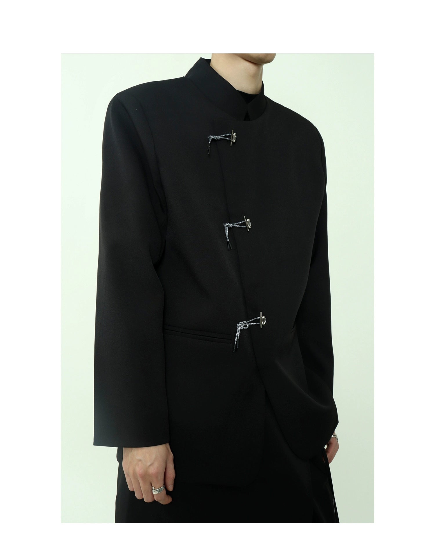 Mandarin Collar Toggle Black Blazer