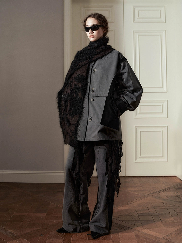 Artisan Stitch Detail Wide-Leg Pants