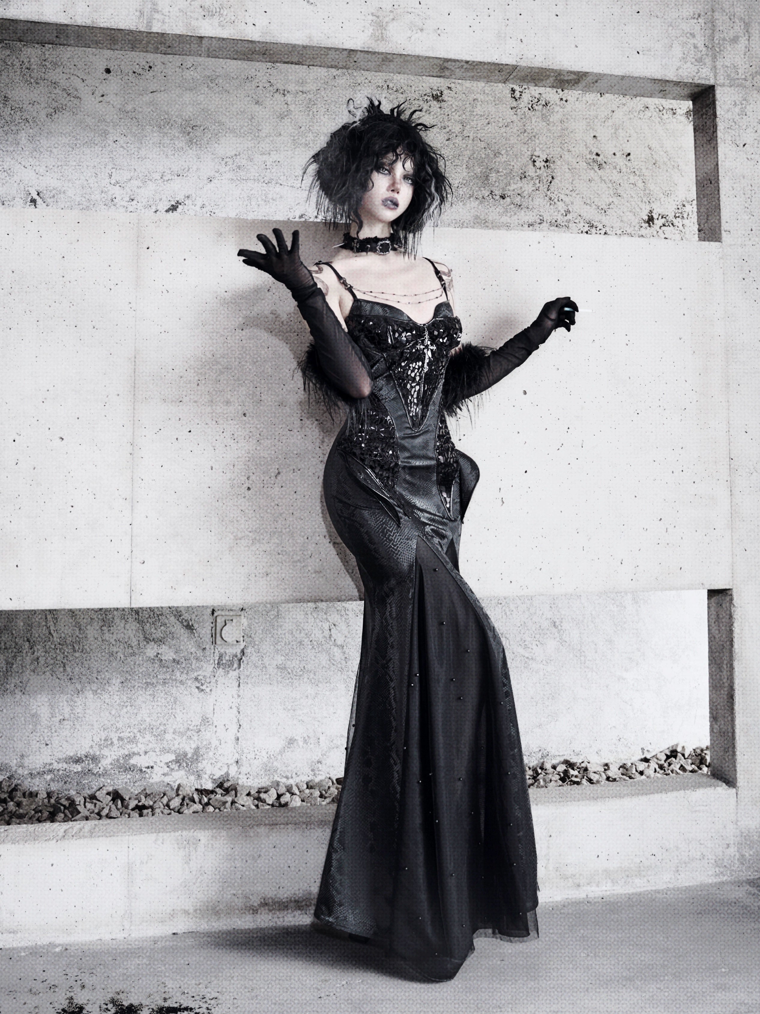 Black Corset Gothic Mermaid Dress