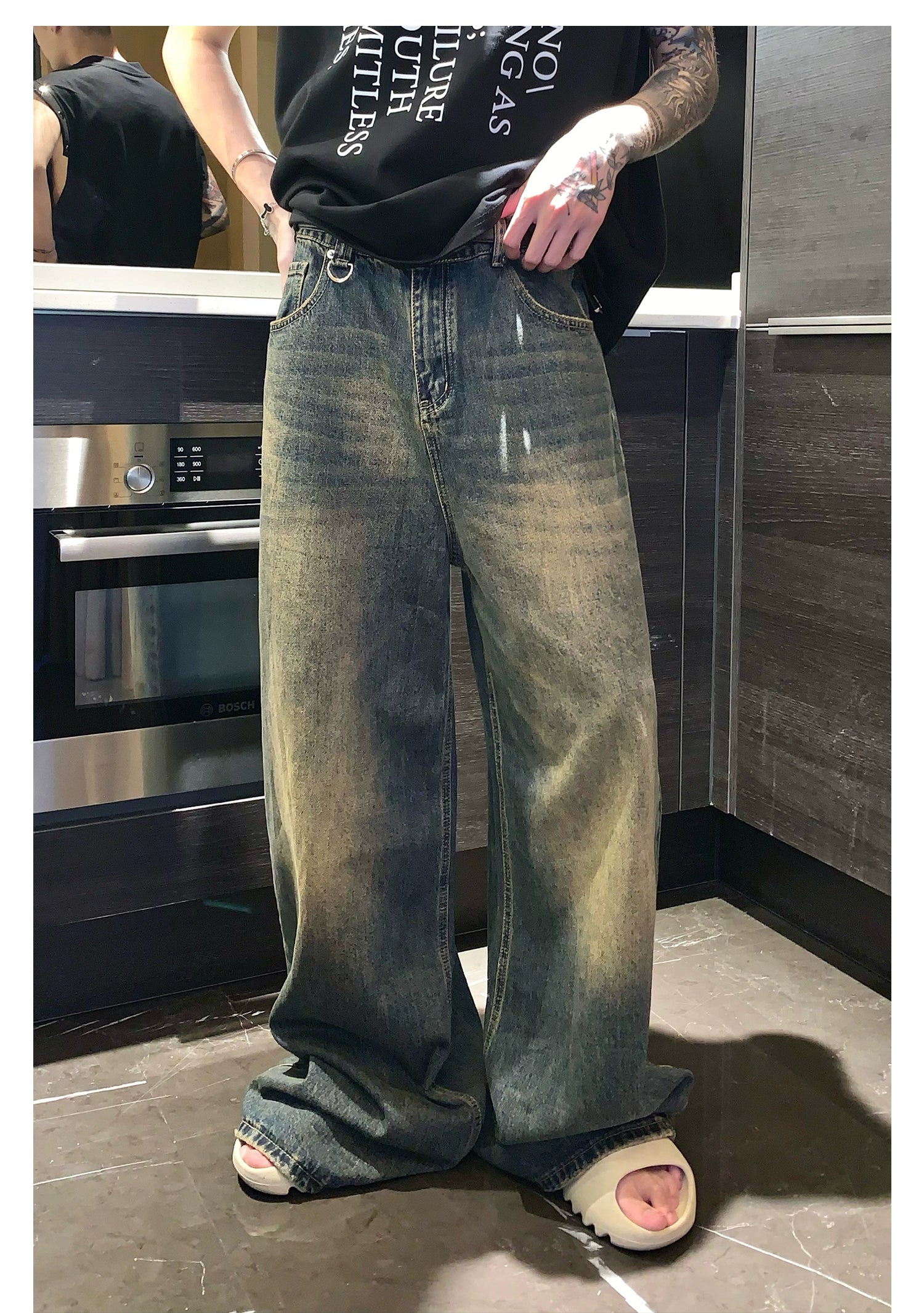 Straight-Wide-Leg Wash Jeans