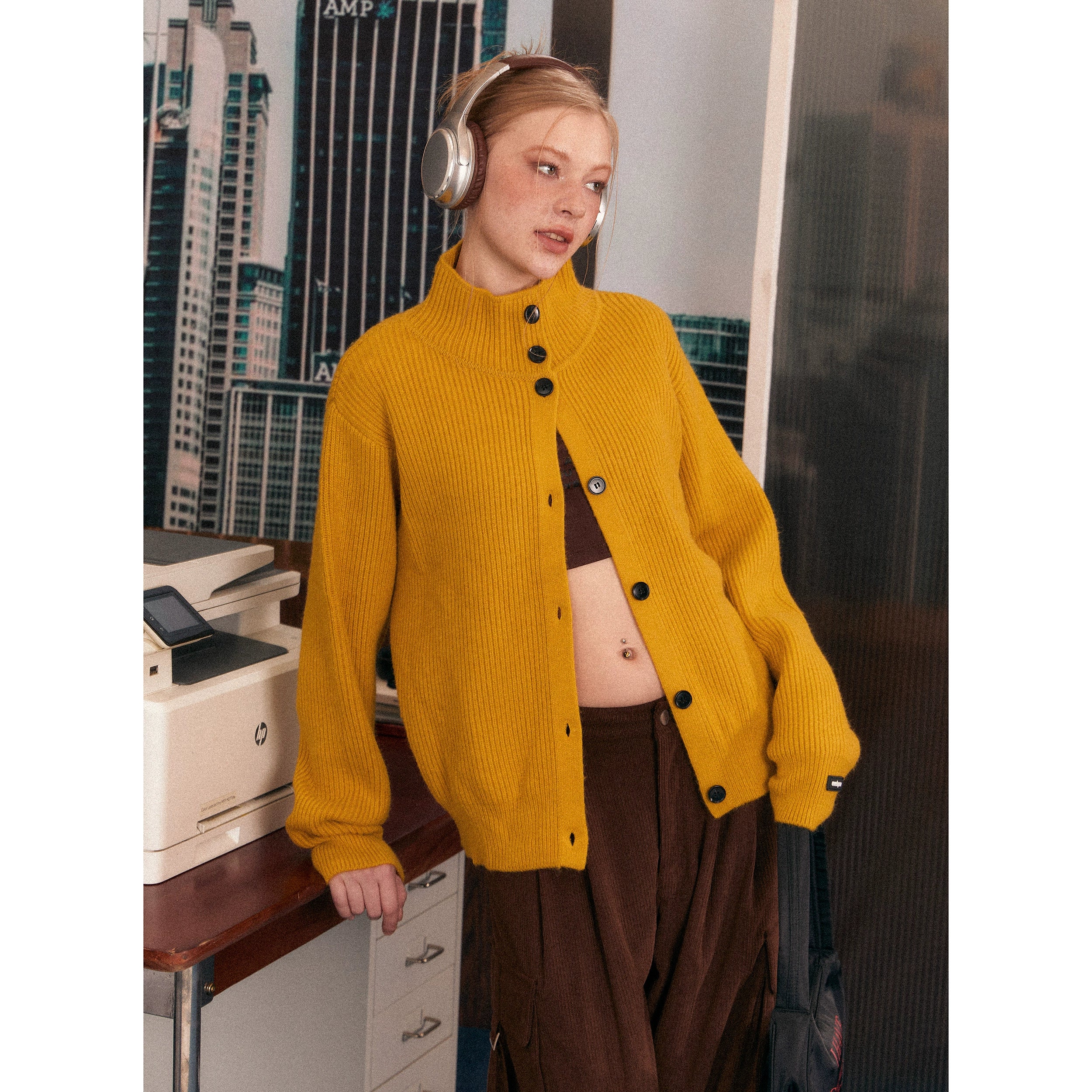 Ribbed Knit Texture Button-Up Cardigan