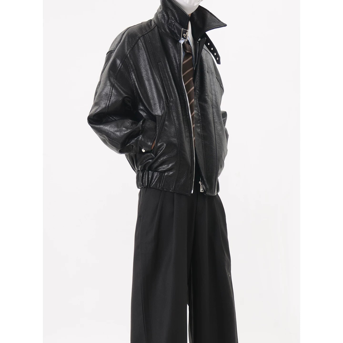 Oversized Faux Leather Zip Up Jacket