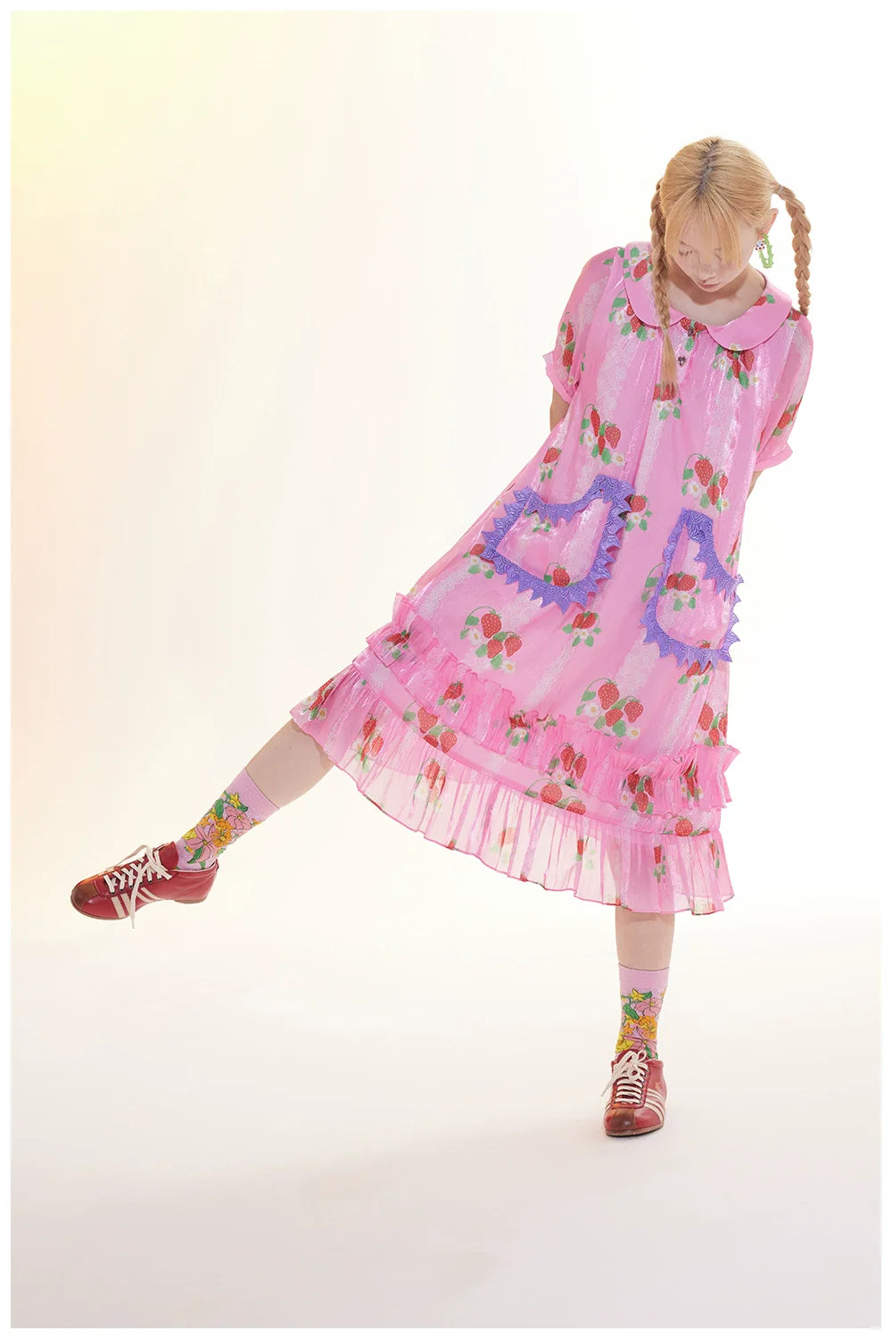 Pink Strawberry Peter Pan Collar Dress