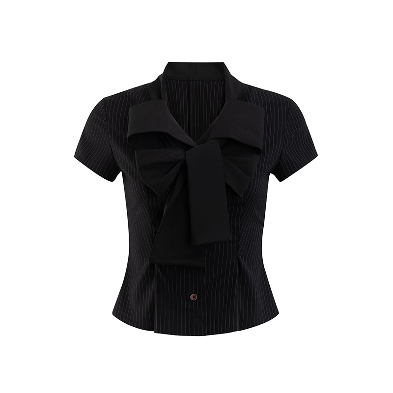 Black Pinstripe Bow Office Two Piece Set