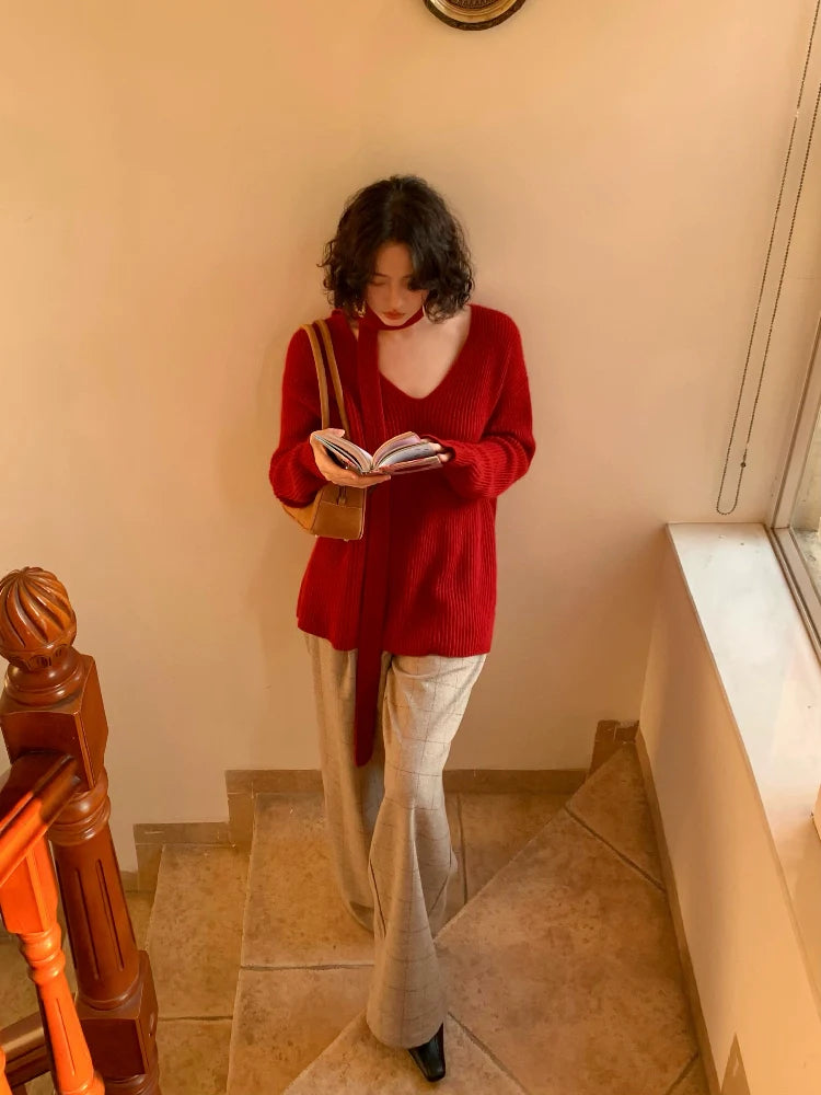 Gray Plaid High Waist Wide Pants